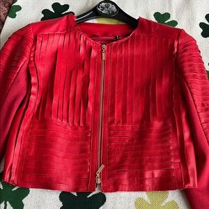 Marciano Red Lamb Leather Textured Women's Blazer.